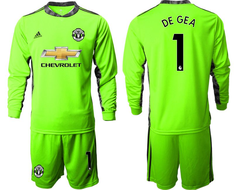 Men 2020-2021 club Manchester United fluorescent green goalkeeper long sleeve #1 Soccer Jerseys->manchester united jersey->Soccer Club Jersey